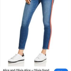 Alice + Olivia Blue Skinny Jeans with Red Stripe